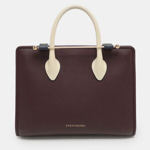 Strathberry Midi Dark Burgundy Leather Tote